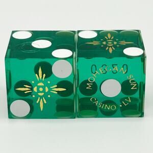 Mohegan Sun Green Casino Dice Las Vegas Matching #0320”Bone” Cancelled Dice RARE